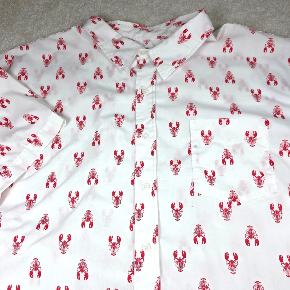 No Retreat Shirt Mens 4XL White Red Lobster Print Button-Up Short Sleeve Pocket